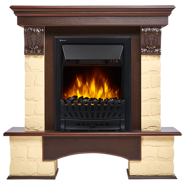 Электрокамин с классическим очагом 2D Electrolux EFP/P-1020LS с порталом Firelight Forte Classic камень бежевый, темный дуб