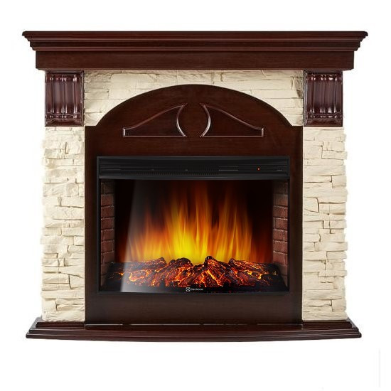 Электрокамин с широким очагом 2D Electrolux EFP/P-3320RLS с порталом Firelight Torre 30S камень слоновая кость, темный дуб