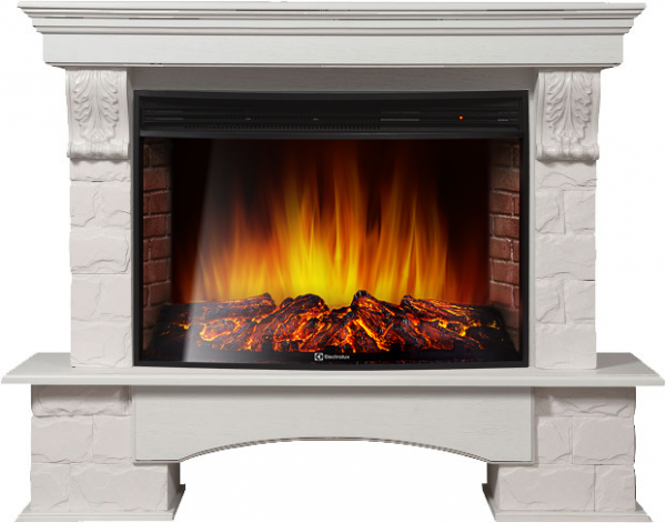 Электрокамин с широким очагом 2D Electrolux EFP/P-3320RLS с порталом Firelight Forte 30U (угловой) камень белый, шпон белёный дуб