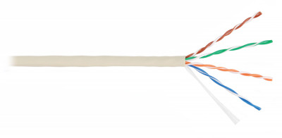 Кабель витая пара Nikolan, U/UTP, 4 пар., кат. 5е, проводник Ø 0,5мм, AWG24, LSZH (нг(A)-HF), 100МГц, 1м (барабан 305м), тип прокладки: внутри зданий, цвет: серый