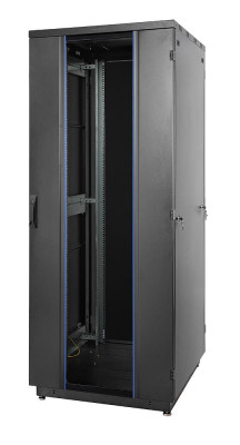 Шкаф телекоммуникационный напольный Eurolan S3000, IP20, 33U, 1625х800х800 мм (ВхШхГ), дверь: стекло, задняя дверь: двойная распашная, металл, боковая панель: сплошная, разборный, цвет: чёрный, (60F-33-88-31BL)