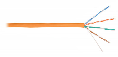 Кабель витая пара Nikolan, U/UTP, 4 пар., кат. 5е, проводник Ø 0,49мм, AWG24, LSZH (нг(A)-HF), 100МГц, 1м (барабан 305м), тип прокладки: внутри зданий, цвет: оранжевый