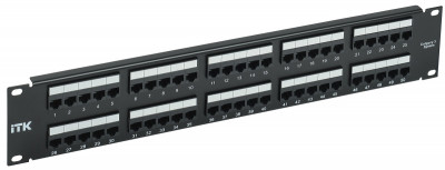 Коммутационная патч-панель телефонная ITK, 19", 2HU, 50хRJ45(8Р4С), цвет: чёрный