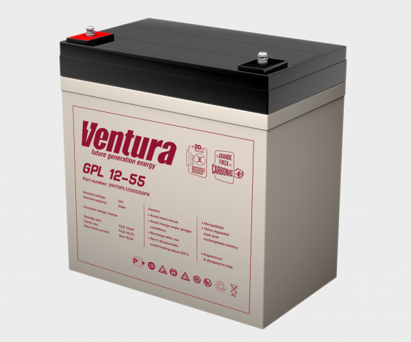 Аккумулятор для ИБП Ventura GPL, 218х138х229 мм (ВхШхГ),  необслуживаемый свинцово-кислотный,  12V/57 Ач, цвет: серый, (GPL 12-55)