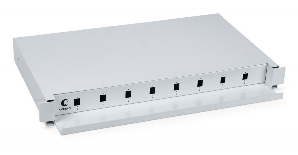 Бокс оптический Cabeus, портов: 8, SC (LC duplex), 16 хОВ, 1U, 44х430х250 мм (ВхШхГ), цвет: серый, (ODF-19-8-SC)