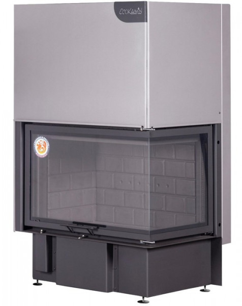 Угловая правая дровяная топка ЭКОКАМИН Дельта 800RB принтинг черный шамот