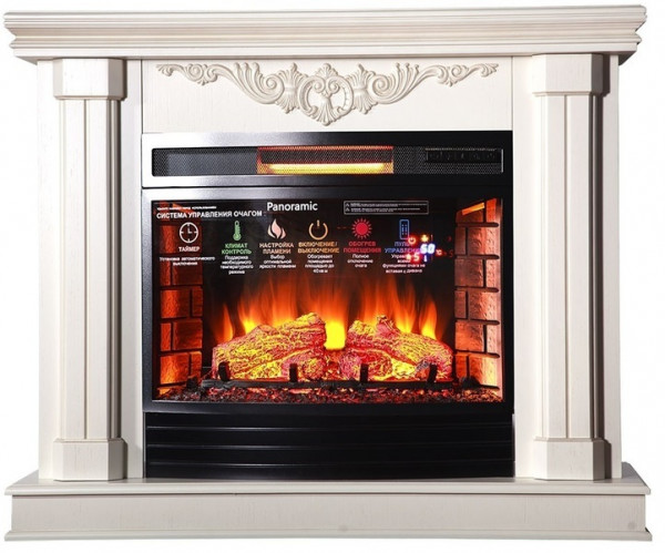 Электрокамин с широким очагом 2D InterFlame Джениус (бежевый) с очагом Panoramic 25 LED FX QZ