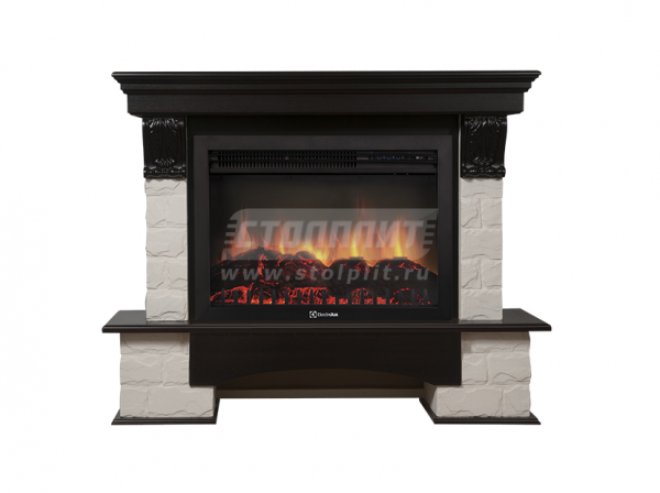 Электрокамин с широким очагом 2D Electrolux EFP/P-3320RLS с порталом Firelight Forte 30S камень белый, темный дуб