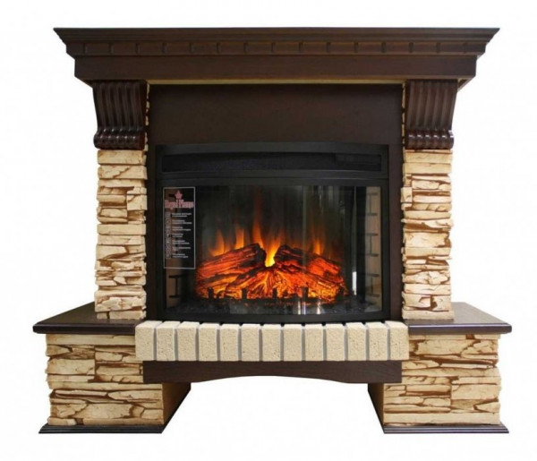 Электрокамин с широким очагом 2D Royal Flame Pierre Luxe сланец с очагом Dioramic 25 (дуб)