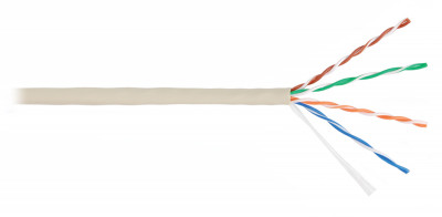 Кабель витая пара Nikolan, U/UTP, 4 пар., кат. 5е, проводник Ø 0,51мм, AWG24, PVC, 100МГц, 1м (барабан 305м), тип прокладки: внутри зданий, цвет: слоновая кость