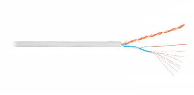 Кабель витая пара Nikolan, U/UTP, 2 пар., кат. 5, проводник Ø 1,4мм, AWG24, PVC, 100МГц, 1м (барабан 305м), тип прокладки: внутри зданий, цвет: серый