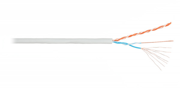 Кабель витая пара Nikolan, U/UTP, 2 пар., кат. 5, проводник Ø 1,4мм, AWG24, PVC, 100МГц, 1м (барабан 305м), тип прокладки: внутри зданий, цвет: серый