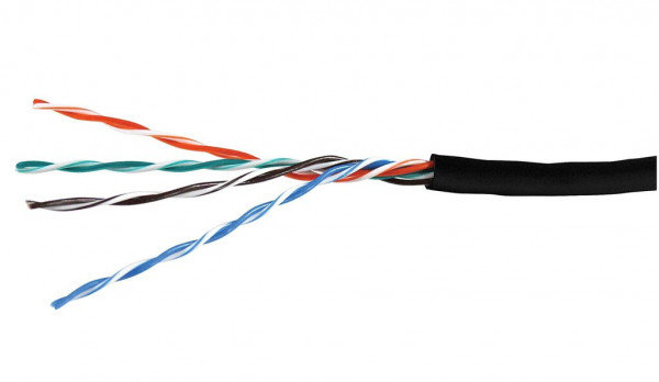 Кабель витая пара BNH, U/UTP, 4 пар., кат. 5е, проводник Ø 0,51мм, AWG24, PVC, 100МГц, 1м (коробка 305м), тип прокладки: внутри зданий, цвет: чёрный
