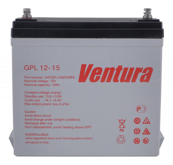 Аккумулятор для ИБП Ventura GP, 100х98х151 мм (ВхШхГ),  необслуживаемый свинцово-кислотный,  12V/28 Ач, цвет: серый, (GPL 12-15)