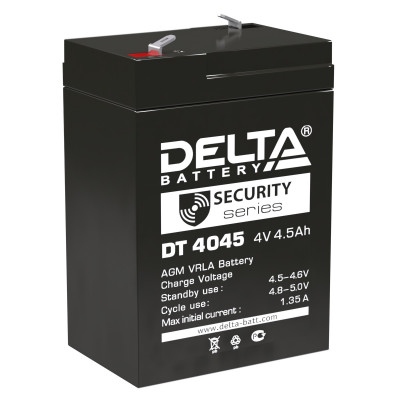 Аккумулятор для ИБП Delta Battery DT, 105х47х70 мм (ВхШхГ),  Необслуживаемый свинцово-кислотный,  4V/4,5 Ач, цвет: чёрный, (DT 4045)