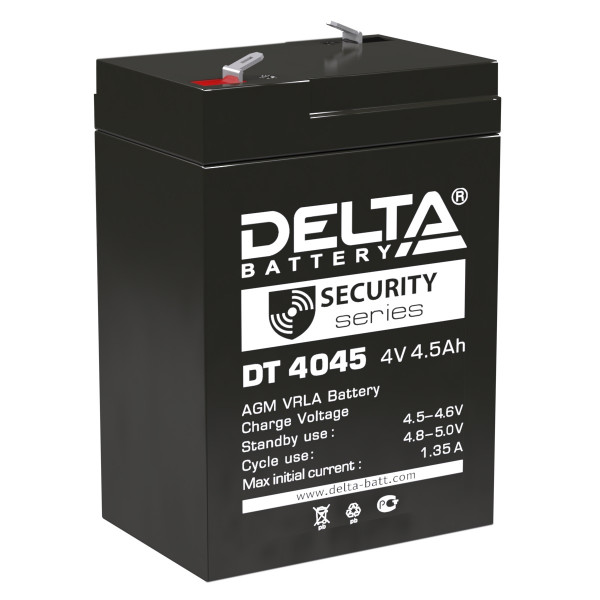 Аккумулятор для ИБП Delta Battery DT, 105х47х70 мм (ВхШхГ),  Необслуживаемый свинцово-кислотный,  4V/4,5 Ач, цвет: чёрный, (DT 4045)
