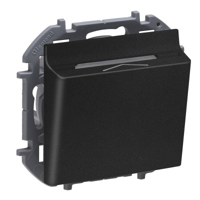 Выключатель Legrand INSPIRIA, одноклавишный, с подсветкой, 6А, 75,8х75,8 мм (ВхШ), цвет: антрацит, карточный (673803)