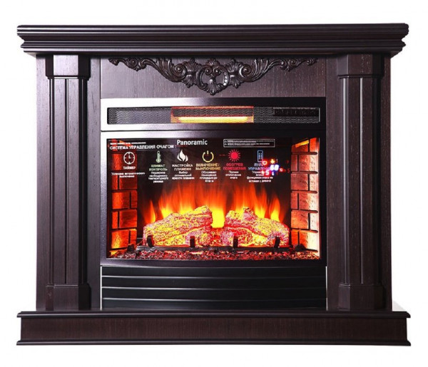 Электрокамин с широким очагом 2D InterFlame Джениус (венге) с очагом Panoramic 25 LED FX QZ