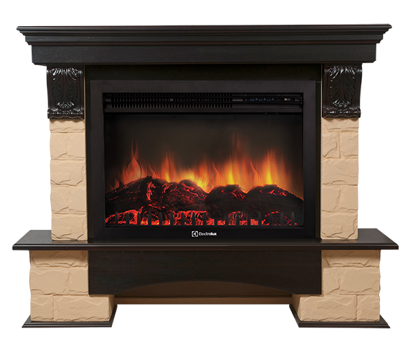 Электрокамин с широким очагом 2D Electrolux EFP/P-3320RLS с порталом Firelight Forte 30S камень бежевый, венге