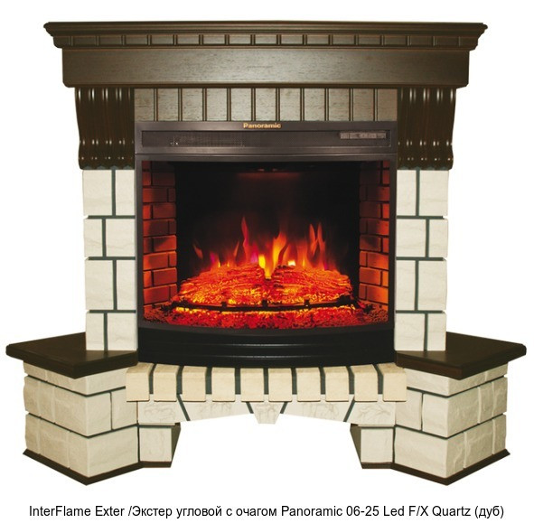 Каменный камин (портал+очаг) InterFlame Exter /Экстер угловой с очагом Panoramic 25 LED FX QZ