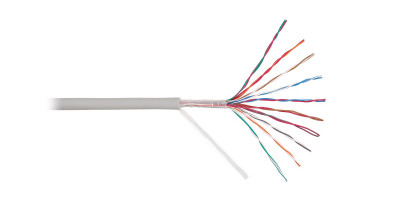 Кабель витая пара Nikolan, U/UTP, 10 пар., кат. 3, проводник Ø 0,4мм, AWG26, PVC, 16МГц, 1м (барабан 305м), тип прокладки: внутри зданий, цвет: серый