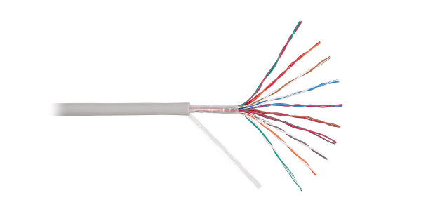 Кабель витая пара Nikolan, U/UTP, 10 пар., кат. 3, проводник Ø 0,4мм, AWG26, PVC, 16МГц, 1м (барабан 305м), тип прокладки: внутри зданий, цвет: серый