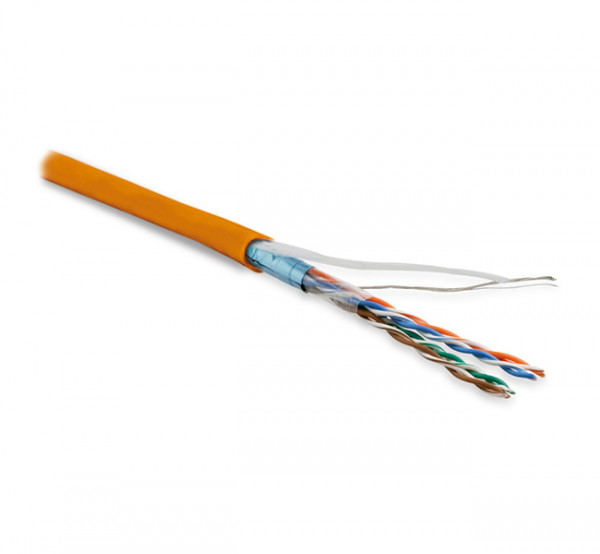 Кабель витая пара Hyperline FUTP4-C5E-P26-IN-PVC, F/UTP, 4 пар., кат. 5е, проводник Ø 0,48мм, AWG26, PVC, 100МГц, 1м (коробка 100м), тип прокладки: внутри зданий, цвет: оранжевый