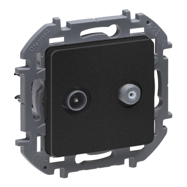 Розетка в сборе Legrand INSPIRIA, 2x TV/SAT, экр., внешняя, 75,8х75,8 мм (ВхШ), цвет: антрацит, (LEG.673883)