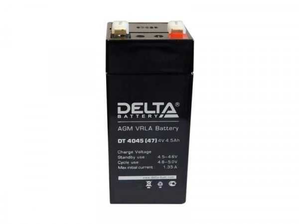 Аккумулятор для ИБП Delta Battery DT, 105х47х47 мм (ВхШхГ),  Необслуживаемый свинцово-кислотный,  4V/4,5 Ач, цвет: чёрный, (DT 4045 (47мм))