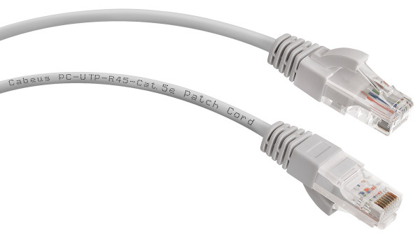 Шнур коммутационный Cabeus, кат. 5е, неэкр., U/UTP, RJ45/RJ45, d 5,5 15м, PVC, AWG24 серый, (PC-UTP-RJ45-Cat.5e-15m)