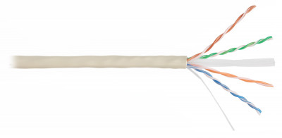 Кабель витая пара Nikolan, U/UTP, 4 пар., кат. 6, проводник Ø 0,57мм, AWG23, PVC, 250МГц, 1м (барабан 305м), тип прокладки: внутри зданий, цвет: слоновая кость