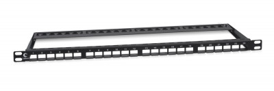 Коммутационная патч-панель Cabeus, 0,5HU, портов: 24 х Keystone Jack, порты в 1 ряд, цвет: чёрный, (PLBHD-24-0,5U)