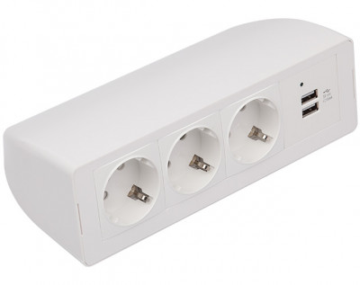 Блок силовых розеток Simply Connect, неуправляемый, настольный, шнур 3 м 220 В, белый, 3 розетки + зарядное устройство USB A/A