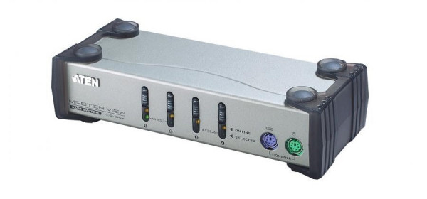 Переключатель KVM Aten, портов: 4 х HDB-15, 75х45х200 мм (ВхШхГ), PS/2, цвет: металл