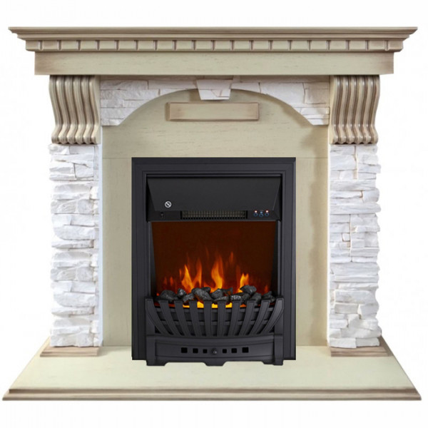 Электрокамин с классическим очагом 2D Royal Flame Dublin арочный сланец крем слоновая кость с очагом Aspen Black