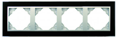 Рамка Efapel Logus90, 4 поста, плоская, универсальная, цвет: чёрный/алюминий, линейка "Стекло" (90940 TEA)