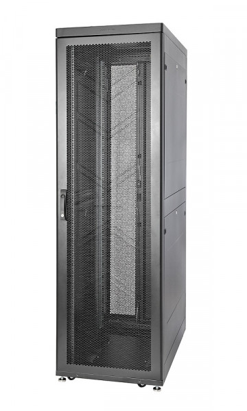 Шкаф серверный напольный Eurolan Rackcenter D9000, IP20, 42U, 2044х600х1000 мм (ВхШхГ), дверь: перфорация, задняя дверь: двойная распашная, перфорация, боковая панель: сплошная, 2 части, разборный, цвет: чёрный, (60F-42-6A-94BL)