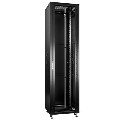 Шкаф телекоммуникационный напольный Cabeus, IP20, 47U, 2277х800х800 мм (ВхШхГ), дверь: стекло, задняя дверь: металл, боковая панель: сплошная, разборный, цвет: чёрный, (SH-05C-47U80/80-BK)