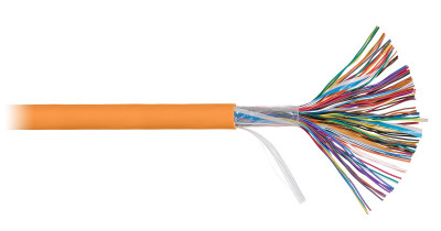 Кабель витая пара Nikolan, U/UTP, 50 пар., кат. 5, проводник Ø 0,5мм, AWG24, LSZH (нг(A)-HF), 100МГц, 1м (барабан 500м), тип прокладки: универсальный, цвет: оранжевый
