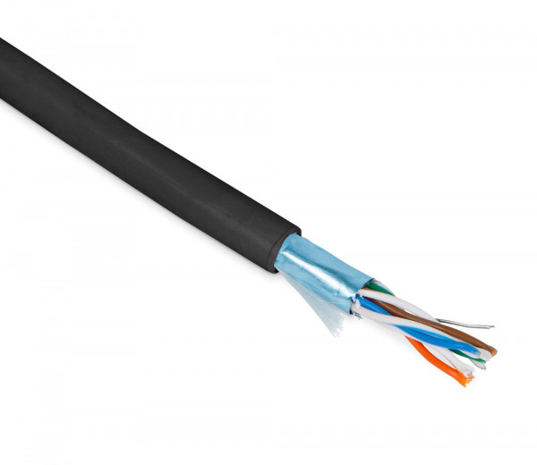 Кабель витая пара Hyperline FUTP4-C5E-P26-IN-PVC, F/UTP, 4 пар., кат. 5е, проводник Ø 0,48мм, AWG26, PVC, 100МГц, 1м (коробка 305м), тип прокладки: внутри зданий, цвет: чёрный