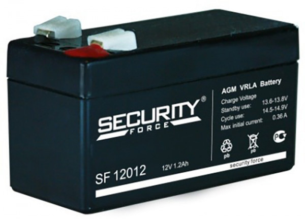 Аккумулятор Security Force SF, 52х43х97 мм (ВхШхГ) 12V/1,2 Ач, цвет: чёрный, (SF 12012)