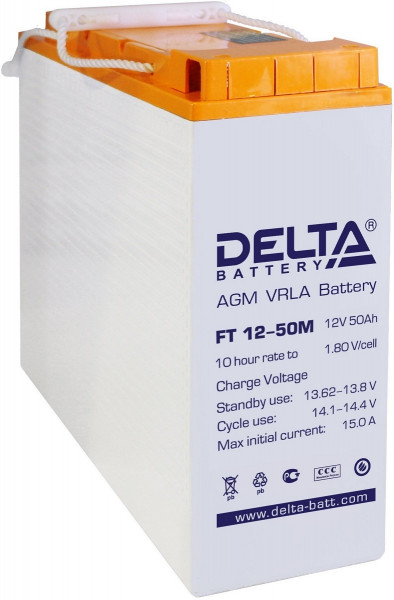 Аккумулятор для ИБП Delta Battery FT-M, 243х106х277 мм (ВхШхГ),  Необслуживаемый свинцово-кислотный,  12V/50 Ач, цвет: белый, (FT 12-50 M)