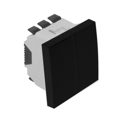 Выключатель Efapel QUADRO 45, двухклавишный, без подсветки, 10А, 45х45 мм (ВхШ), цвет: чёрный матовый, 2 модуля (45061 SPM)
