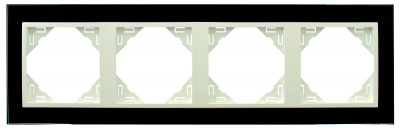 Рамка Efapel Logus90, 4 поста, плоская, универсальная, цвет: чёрный/лёд, линейка "Стекло" (90940 TEG)