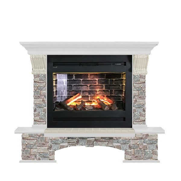 Электрокамин с широким очагом 3D Glenrich Бостон Rumba 3D камень-Грот цветной/цвет-Белый