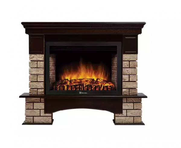 Электрокамин с широким очагом 2D Electrolux EFP/P-3020LS с порталом Firelight Forte Wood 30 (угловой) камень коричневый, шпон темный дуб