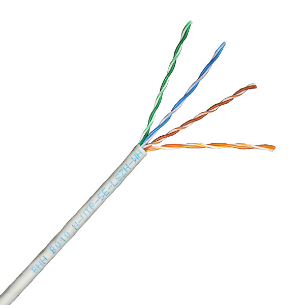 Кабель витая пара BNH, U/UTP, 4 пар., кат. 5е, проводник Ø 0,51мм, AWG24, LSZH (нг(A)-HF), 100МГц, 1м (коробка 305м), тип прокладки: внутри зданий, цвет: белый