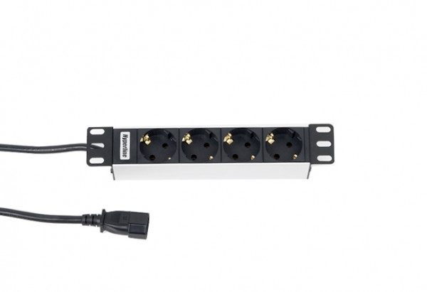 Блок силовых розеток Hyperline, горизонтальный, неуправляемый, Shuko х 4, вход IEC 320 C14, 10", шнур 2,5 м, 1U, 44х254,5х44 мм (ВхШхГ), 10А, прозрачный