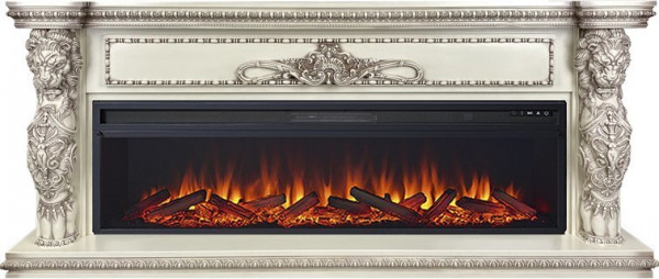 Линейный электрокамин Royal Flame Windsor 60 (cлоновая кость с темной патиной) с очагом Vision 60 LOG LED