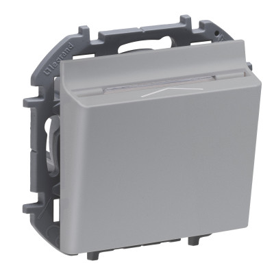 Выключатель Legrand INSPIRIA, одноклавишный, с подсветкой, 6А, 75,8х75,8 мм (ВхШ), цвет: алюминий, карточный (673802)